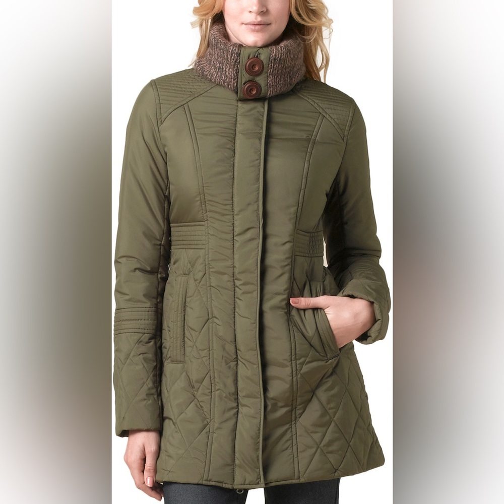 Prana Olive Green Quilted Puffer Jacket